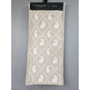 Tahari Easter Table Runner‎ Shabby Chic Farmhouse Bunny Embroidery Shimmer decor